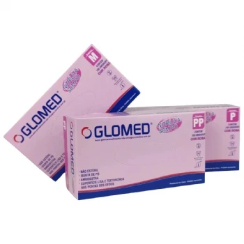 Luva De Procedimento Nitrílica Sem Pó Rosa C-100 Glomed