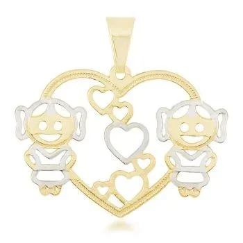 Pingente Dourado Coração 2 Meninas